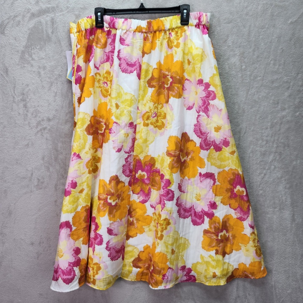 CeCe Womens Plus 1X Radiant Yellow Floral Print Blouse Skirt Set Spring Breakers - Picture 10 of 16